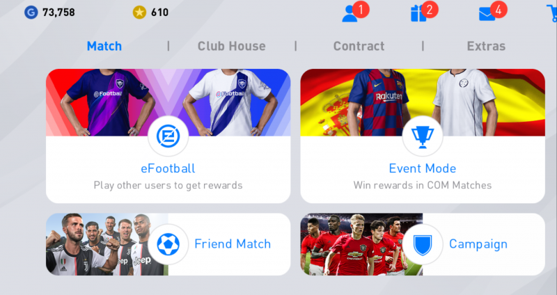 menu display- pes 2020 mobile 