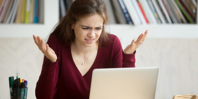 Frustrated woman laptop