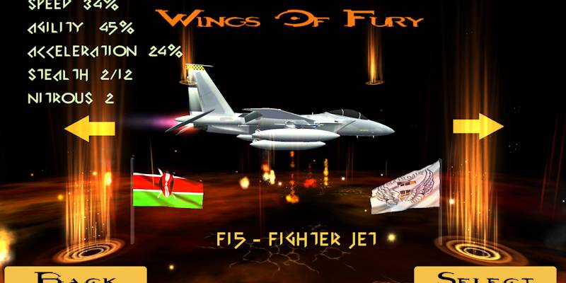 Wings of Fury 3D- menu display 