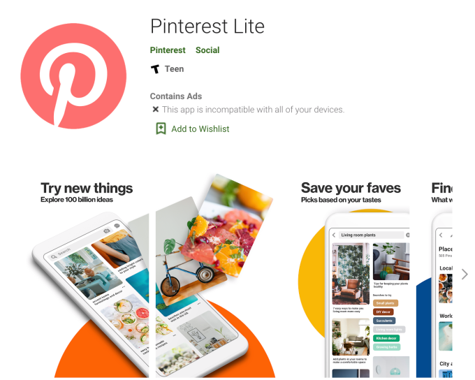 Pinterest Lite Version 