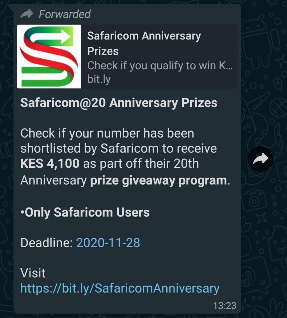 Safaricom scam whatsapp