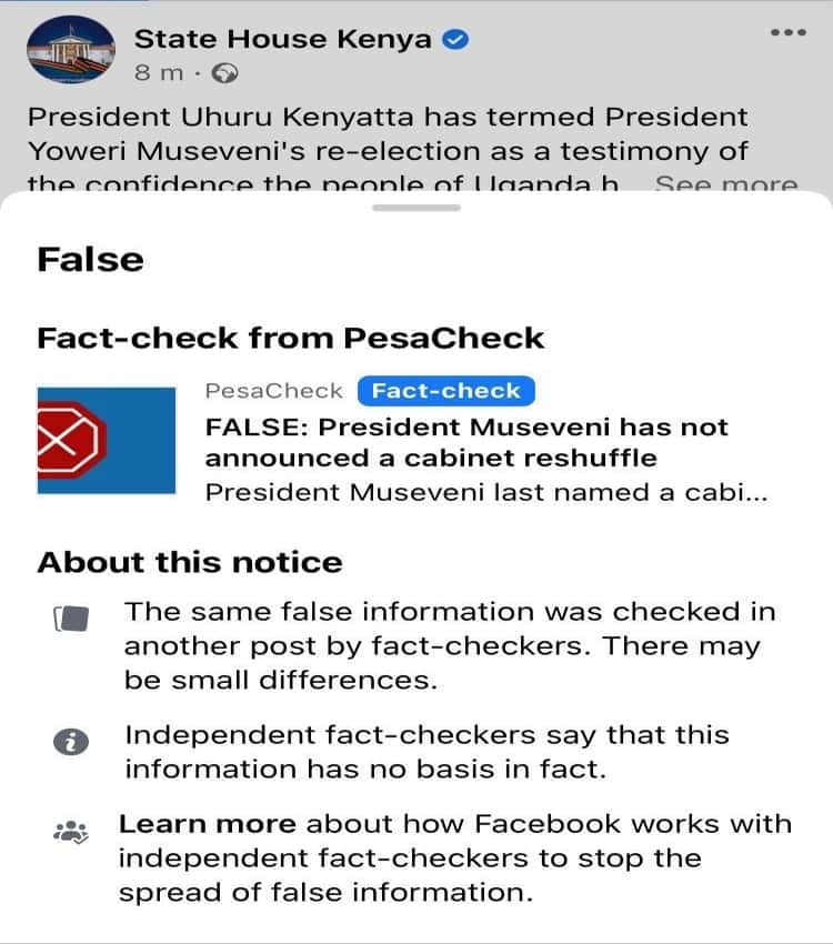 Facebook Museveni