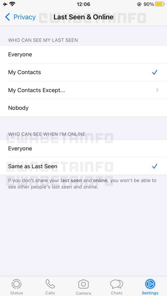 whatsapp ios online status